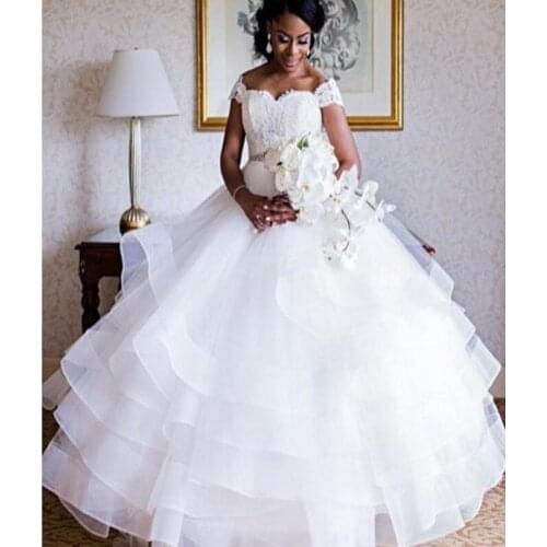 High Quality Sweetheart Cap Sleeves Lace Wedding Dresses 2021 Tulle Puffy Ballgown Bridal Gowns