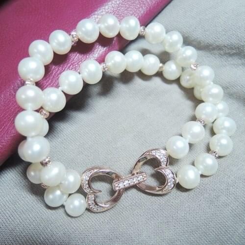 100% NATURE FRESHWATER PEARL Bracelet-AAA high LUSTER good quanlity-DOUBLE LINE