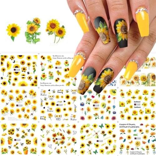 12pcs/Set 3D Sunflower Nail Art Sticker Sliders Manicure Design Self Adhesive Sticker Decoration Beautiful Tips Nail Decals KS-2