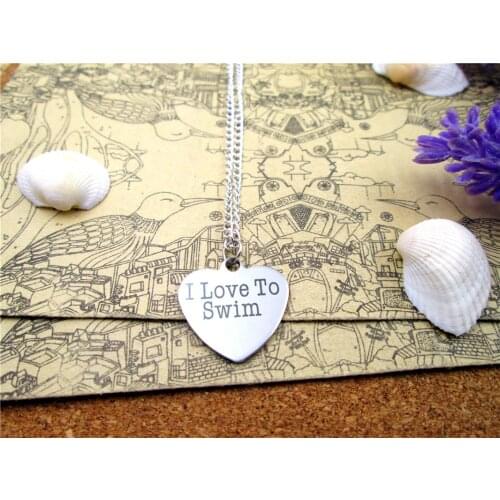3pcs/lot Fashion stainless steel necklace "I love to swim" Charms necklace Jewelry Gift more style for choosing