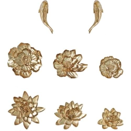 3D Resin Creative Crafts Flowers Arts European Handmade Lotus Fish Wall Sticker Livingroom Home Decoration Wall Hanging Murals