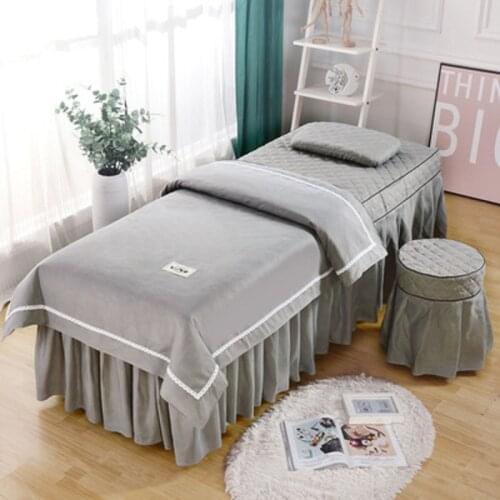 4pcs/set Beauty Salon Bedding Set Skin-friendly Bed Linens Sheets Massage Spa Bedskirt Stoolcover Pillowcase Quilt Cover Sets