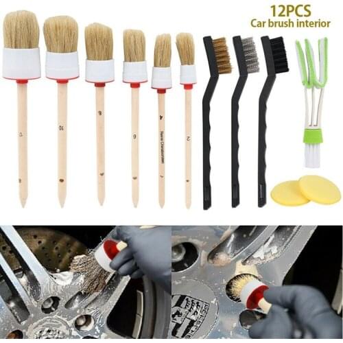5/9/11/12PCS Detail Brush Car Detailing Brush Kit Dirt Dust Clean Brushes Car Interior Exterior Leather Air Vents Cleaning Tool