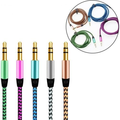 1m Jack Audio Cable 3.5 mm to 3.5mm Aux Cable Male to Male Nylon Gold Plug Car Aux Cord for iphone 7 Samsung for speaker