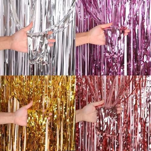2M 3M 4M Shiny Backdrop Decorations Party Foil Fringe Curtain Photo Booth Backdrop Curtain for Parties Easy to Install