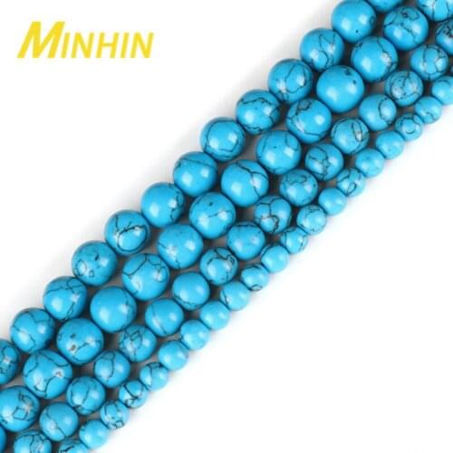 MINHIN Natural Stone Turquoises Beads 4 6 8 10 12mm Blue Color Round Beads Pick Size For Jewelry Making