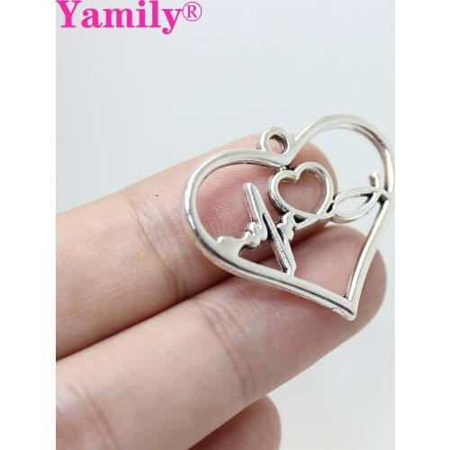 15pcs/ ECG Charms Silver tone 2sided Electrocardiogram heart charm pendant 31mm necklace,earring bracelet jewelry DIY handmade