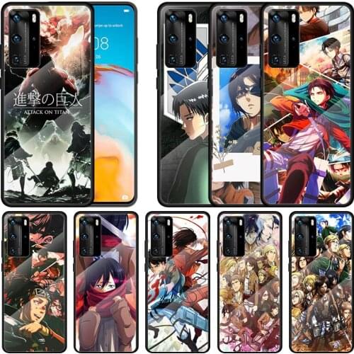 Tempered Glass Cover Hot Anime Attack on Titan For Huawei P40 P30 P20 P10 Pro Plus Lite 5G 2019 Phone Case