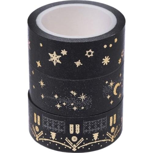 Black Moon Stars Paper Sticky Adhesive Sticker Decorative Washi Tape 1.5cm x 5m