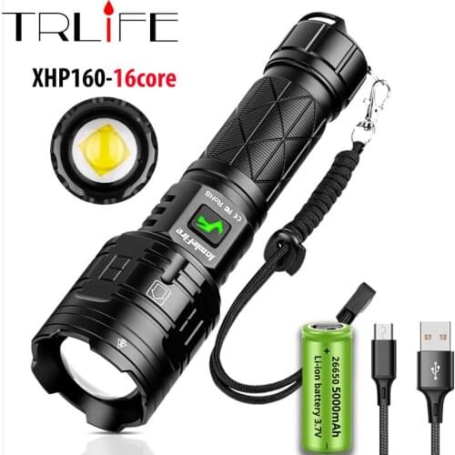 Really XHP160-16core LED Flashlight Powerful Rechargeable Tactical Flashlights Zoom Waterproof Outdoor Lighting as Power Bank