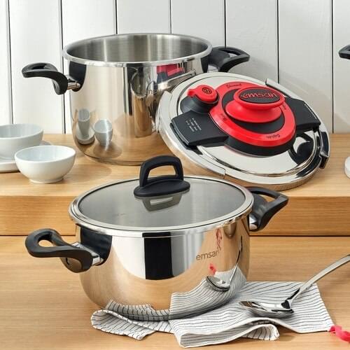 Emsan Montana Black Red 4 + 6 Liter Pressure Cooker Set