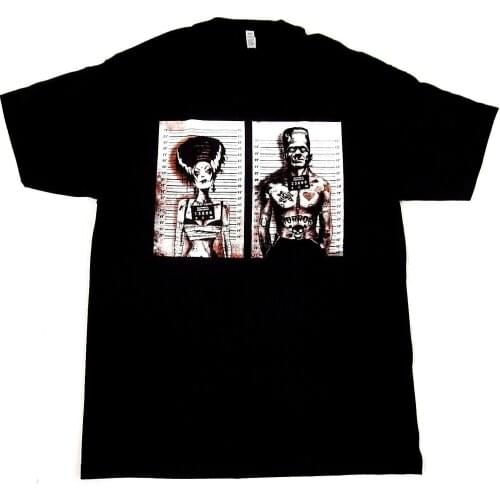 Frankenstein T-Shirt Horror Movie Bride Mug Shot Mens Black 2019 New Fashion Casual Men T Shirt Novelty O-Neck Tops Muscle Shirt