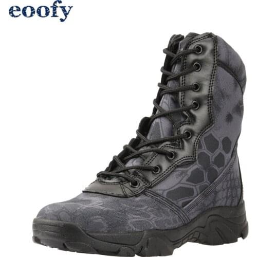 Jungle Camo Trainers boots Python pattern combat Tactical Shoes Hiking Motorcycle Footwear With Zipper Breathable