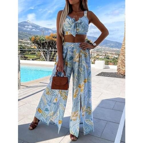 Summer womens pants suit casual style polyester material sweet fashion comfortable 2021 printed vest pants 2-piece set