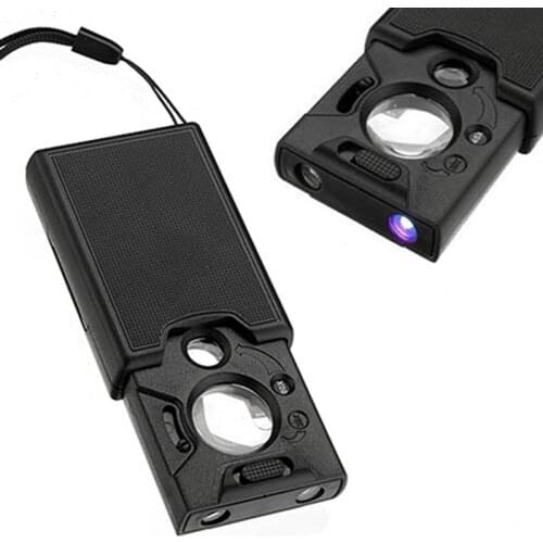 30x 45x 60x LED UV Lighted Magnifier Jewelers Loupe Loop Acrylic 3 Lenses Magnifying Glass Watchmakers Jewelry Tools