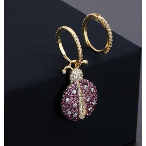 Beetle small thin huggie hoop earrings for kids girls women rhinestone asymmetry tiny hoop earrings gold color cute