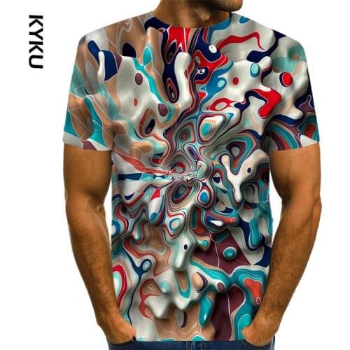 KYKU 3D Funny Psychedelic Print T Shirts Short Sleeve T Shirt Men Harajuku Casual Tee Shirt Homme Streetwear T-shirt Men