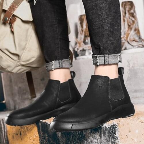 YXYT Mens Fashion Tide Boots Genuine Leather Chelsea Boots Men Suede Luxury Ankle Boots High-top Martin Boots Plush Fur Winter B