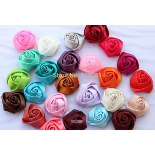 Set of 200pcs 20-25mm Satin Ribbon handmade Fabric Rosette Rose Flowers assorted colors wholesale