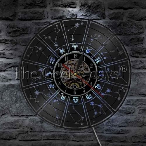 Zodiac Sign Horoscope Astrology LED Light Vinyl Record Wall Clock Retro Wall Lamp LED Wall Art Luminous Wall Clock