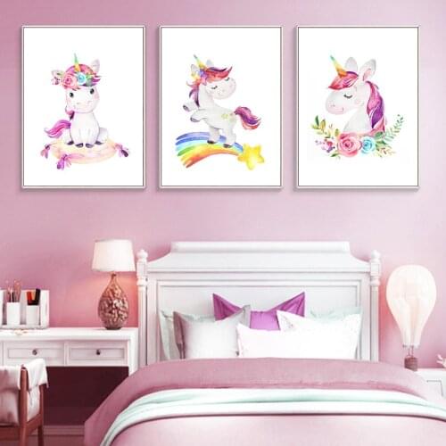 Rainbow Unicorn Nursery Wall Art Canvas Poster Nordic Baby Girl Bedroom Decorative Print Painting Picture Nordic Home Decor