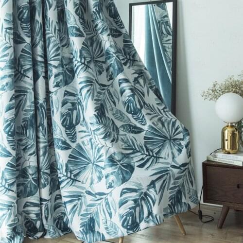 Nordic Modern Environmental Protection Monstera Leaf Simple for Living Room Bedroom Study Splicing Leaf Printing Curtain Custom
