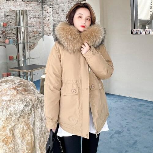 2022 New Hooded Parka Big Fur Collar Down Cotton Coat Women Loose Plush Thickening Warm Mid-length Ladies Padded Jacket JD1837