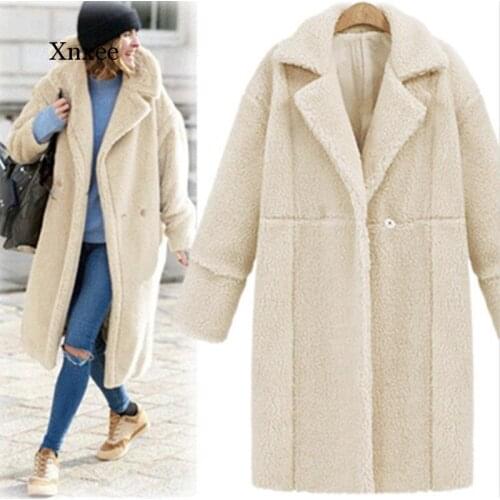 Ladies Elegant Lapel Woolen Coat 2020 Autumn Winter Long Sleeve Thick Warm Outerwear Fashion Solid Color Long Cashmere Jacket