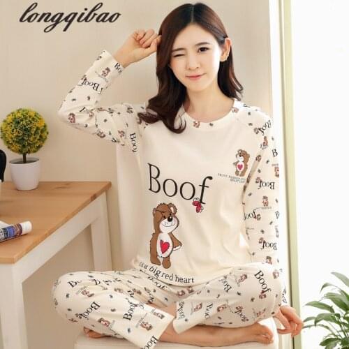 Spring and summer home service casual cartoon cotton long - sleeved trousers large size pajamas suit TB778
