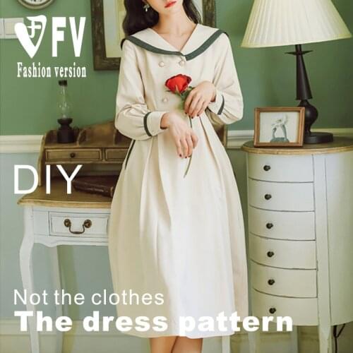 Navy Collar Pattern Long Sleeve Dress Garment Sewing Structure Design Drawing BLQ-523