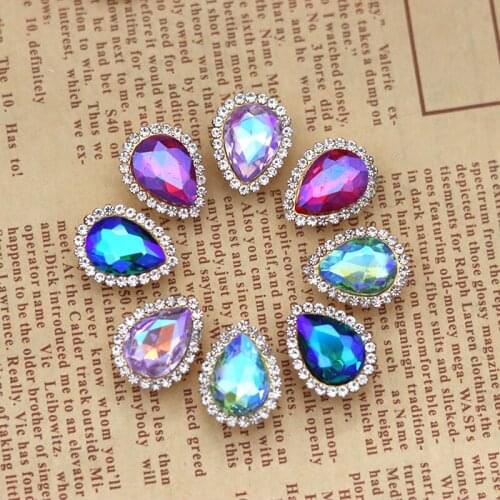 Mix AB color Sew on Rhinestone with Glod Base Claw Glass Crystal Sewing Strass Waterdrop Rhinestone Buttons for Clothing DIY