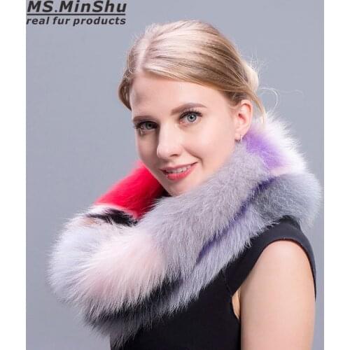 Ms.MinShu Fashion Colorful Fox Fur Scarf Multi colors Fashion Fox Fur Collar Winter Fox Fur Neck Warmer Female Fur Scarves