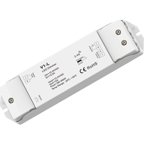 V1-L DC 12V-24V 1CH*15A Constant Voltage Led Dimming Controller Push Dim Dimmer for Single Color 5050 3528 SMD Led Strip Light