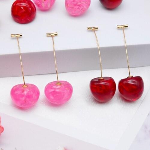 Cherry Design Earring Summer Style Berry Cherry Design Earrings Cute Long Drop For Women Girls Creative Korean Fashion Jewelry