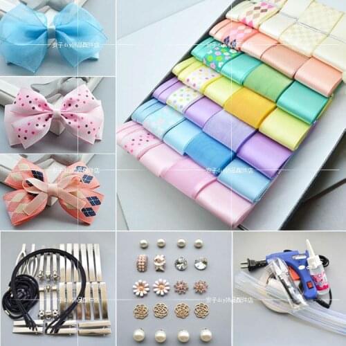 Pretty Macaron Color Handmade Hair Bowknot Ribbon Set Flower Gift Packaging DIY Hair Accessories Hairpin Badge(42 Meters)