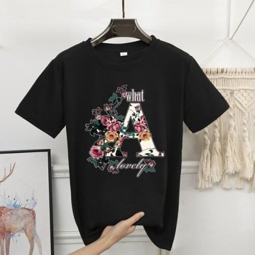 Women Short Sleeve T-Shirt Casual Floral Letter A Print Ladies Loose Top Shirt Tee Female Print Short Sleeve Top Camisetas Mujer