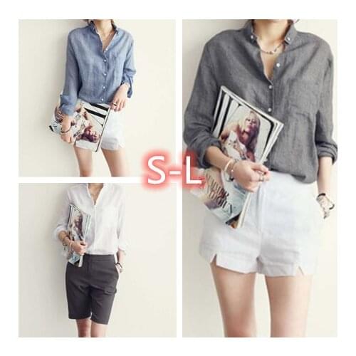 Womens Tops Fashion 2021 Summer Linen White Shirt Women Long Sleeve Blouse Korean Woman Clothes Flax