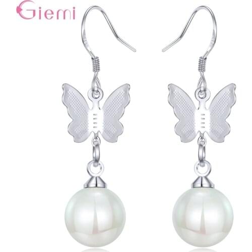 Luxury Fashion Jewelry 925 Sterling Silver Butterfly Pearl Drop Earring Women Jewellry Trendy Simple Ornaments Brincos Femme