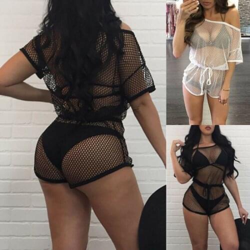 Ladies Bathing Suit Lace Crochet Hollow-Out Bikini Swimsuit Cover Up Beach Dress
