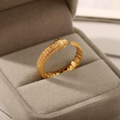 Goth Vintage Gold Spirit Snake Ring For Women Girl Opening Adjustable Stainless Steel Ring Exaggerated Jewelry Halloween Gift