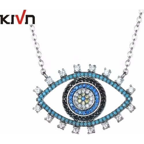 KIVN Jewelry Turkish Blue eye CZ Cubic Zirconia Women Girls Bridal Wedding Necklaces Birthday Gifts 10pcs Lot Wholesale