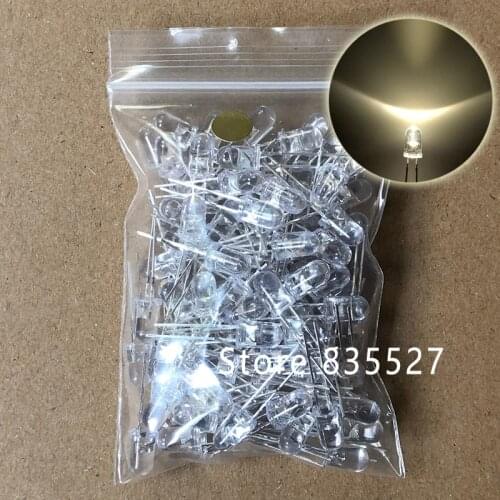 100pcs / LOT F5 5MM Round LED Water and Clear Warm White Super Bright LED light emitting diode Kit DIP Lamp beads