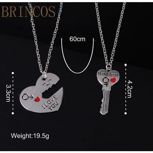 2Pcs/Set Romantic Couple Necklaces Engrave I Love You Love Heart&Key chains pendants Silver Color Chain Collares jewerly Selling