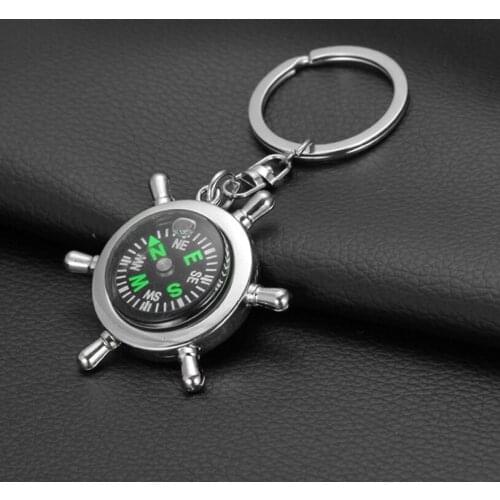 2021 Steering Wheel Compass Keychain With Split Ring Metal Key Chains For Women Men Key Rings Car Accessories Key Chain Gifts