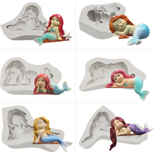 3D Sleeping Mermaid Silicone Molds Chocolate Fondant Mould Mermaid Cake Topper Handmade Soap Mold Cake Decoration Baking Tool