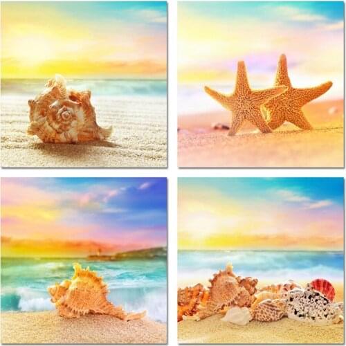 4 Pcs Diamond Embroidery,Seascape,Beautiful Beach Scenes Beach Scenery Painting Diamond Painting Full Square Diamond Art