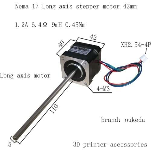 42 stepper motor long shaft 0.45Nm 42BYGH40 Nema17 42 long shaft stepper motor shaft length 110mm