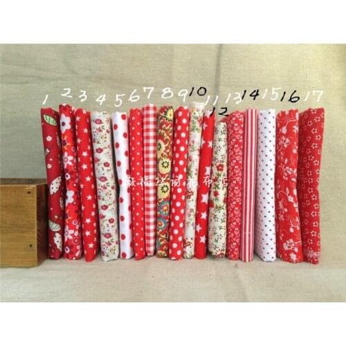 50*50cm 17pcs Plain Red Floral Print Cotton Fabric Fat Quarter Bundle Tissue To Sew DIY Patchwork Tilda Quilting Textile Tecido