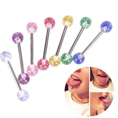 8PCS/Set Surgical Steel Glitter Tongue Piercing Ball Barbell Bar Tongue Ring Body Studs Piercing Jewelry Women Men Piercing