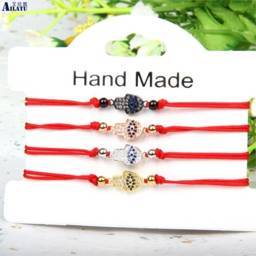 Ailatu New Women Evil Eye Lucky Hamsa Bracelet Blue Cz Fatima Hand String Bracelet